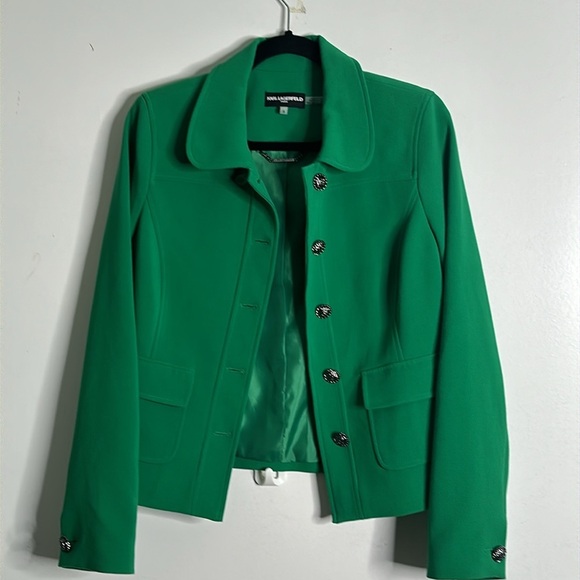 Karl lagerfeld green metallic button jacket size 6 - Picture 4 of 11